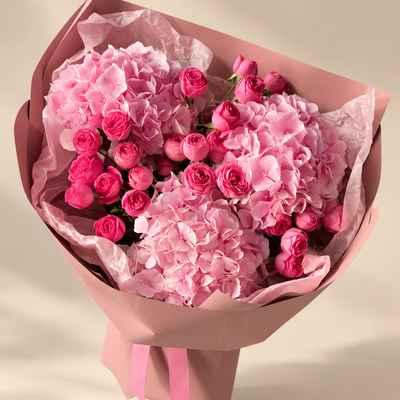 Pink Roses and Hydrangeas Bouquet