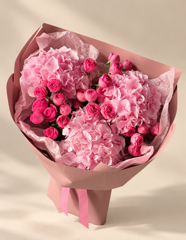 Pink Roses and Hydrangeas Bouquet