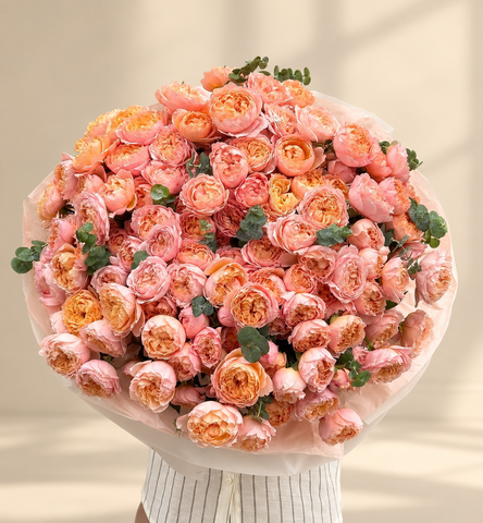 Peach Garden Roses & Eucalyptus Bouquet