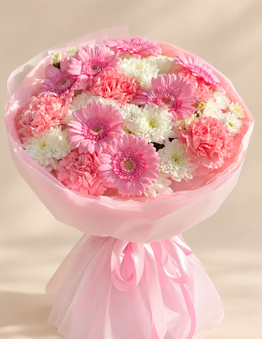 Pink Gerberas, Carnations and White Chrysanthemums — Pink Glow