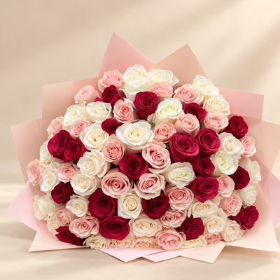 Red, Pink and Ivory Rose Bouquet