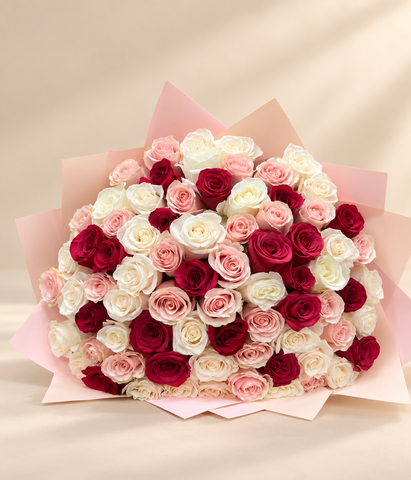 Red, Pink and Ivory Rose Bouquet