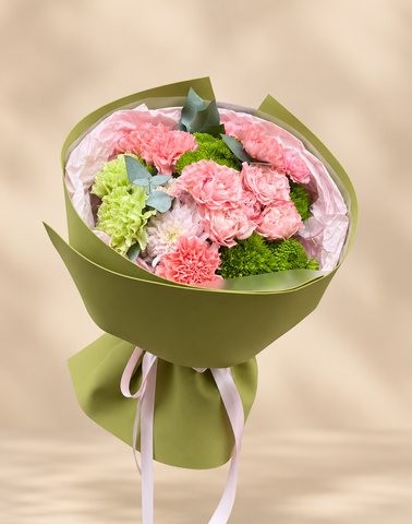 Pink Roses, Carnations and Chrysanthemums with Green Hydrangeas