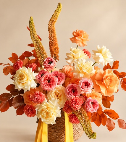 Autumn Roses, Spray Carnations & Foxtail Lilies in a Basket