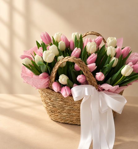 Pink and Cream Tulip Basket