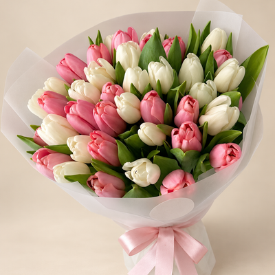 Pink and Cream Tulip Bouquet