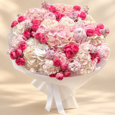 Pink Roses & Hydrangeas with Sweet Peas