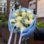 12 White Roses & Eucalyptus Bouquet
