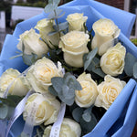 12 White Roses & Eucalyptus Bouquet