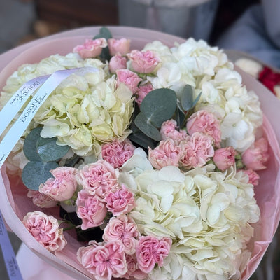 Ivory Elegance – White Hydrangea & Spray Rose Bouquet
