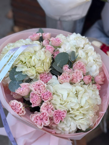 Ivory Elegance – White Hydrangea & Spray Rose Bouquet