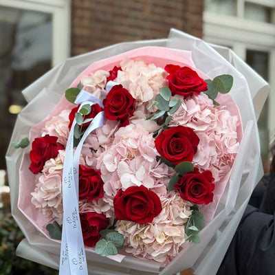 Hydrangea & Red Rose Bouquet
