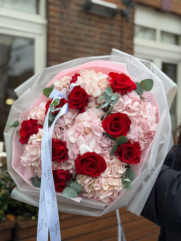 Hydrangea & Red Rose Bouquet